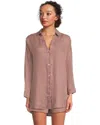 L*space Rio Tunic Top Womens ml Gray Linen Shirttail Hem Button-up Shirt Buu416 In Pink