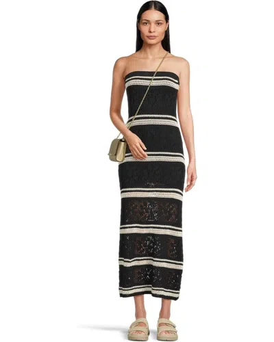 L*space Rosalia Maxi Tube Dress Women's Black Cream Crochet Strapless Gbo982