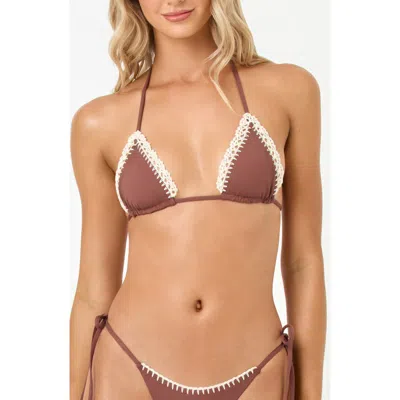 L*space Lspace Samba Embroidered Trim Bikini Top In Brown