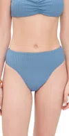 L*space Savannah High-waisted Ribbed Bikini Bottoms In Blue