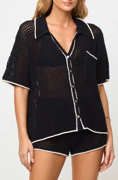 L*space Lspace Scout Crochet Cover-up Shirt In Black