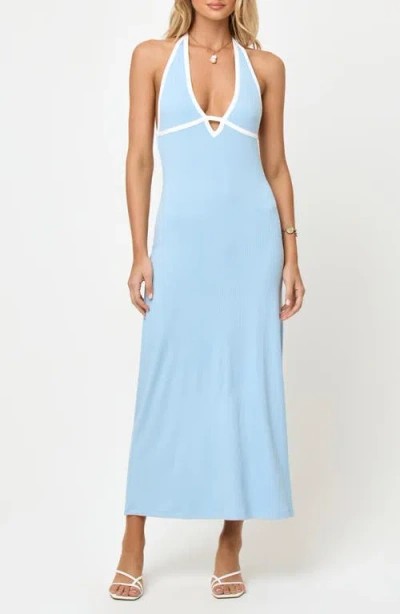 L*space Lspace Shea Contrast Binding Halter Rib Maxi Cover-up Dress In Blue