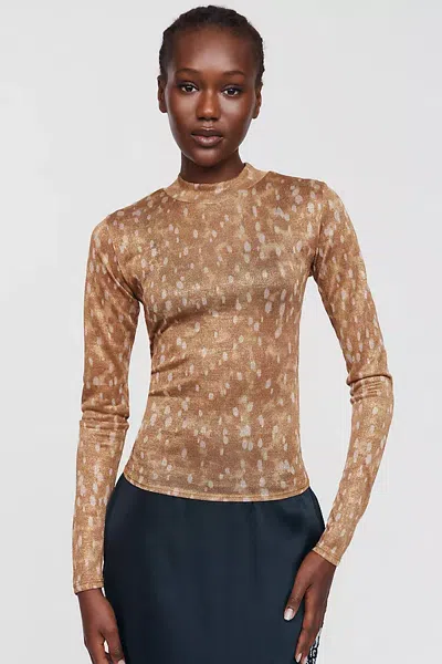 L*space Shimmer Long-sleeve Mock-neck Top In Brown