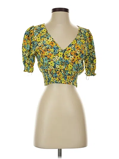 Pre-owned L*space Short Sleeve Blouse In Yellow