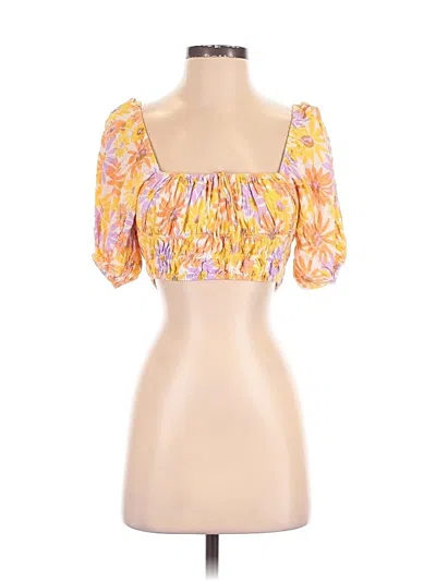 Pre-owned L*space Short Sleeve Blouse In Yellow