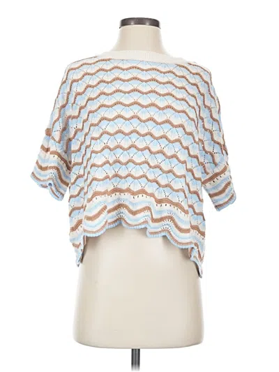Pre-owned L*space Short Sleeve Top Silver Mock Neckline Tops In Multi