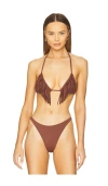 L*space Lspace Sienna Fringe Triangle Bikini Top In Cafe