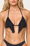 L*space Lspace Sienna Fringe Triangle Bikini Top In Black