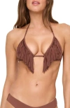 L*space Lspace Sienna Fringe Triangle Bikini Top In Cafe