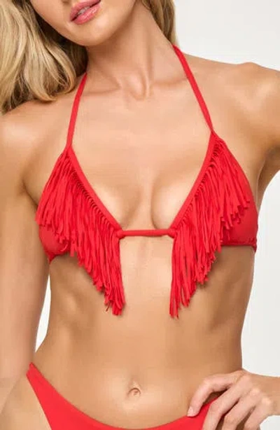 L*space Lspace Sienna Fringe Triangle Bikini Top In Red