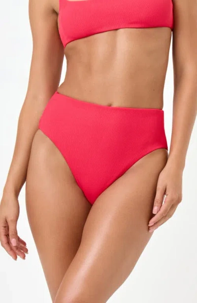 L*space Lspace Soleil High Waist Rib Bikini Bottoms In Red