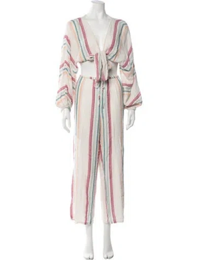 Pre-owned L*space Striped Glitter Accents Pantsuit In Neutrals