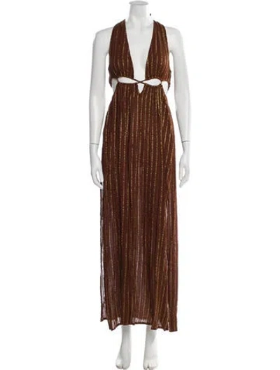 Pre-owned L*space Striped Long Dress In Brown