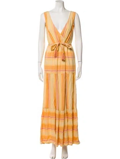 Pre-owned L*space Striped Long Dress In Orange