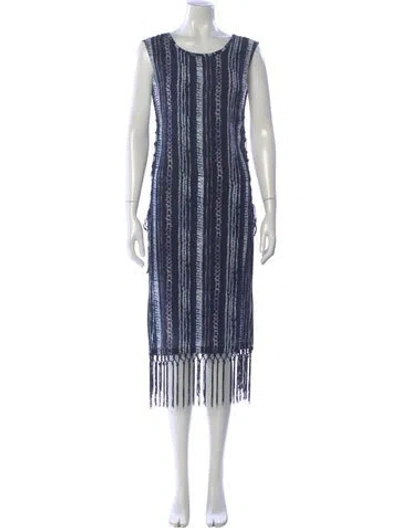 Pre-owned L*space Striped Midi Length Dress In Blue