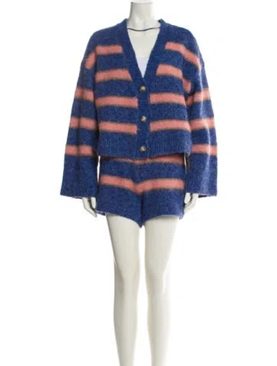 Pre-owned L*space Striped Short Set In Blue