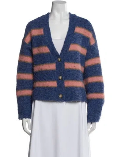 Pre-owned L*space Striped V-neck Sweater In Blue