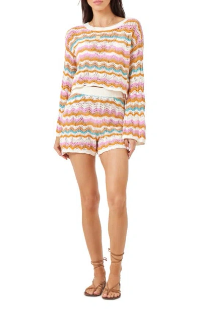 L*space Sun Ray Stripe Crop Cotton Cover-up Sweater In Daybreak Stripe