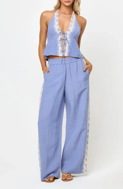 L*space Lspace Sur Wide Leg Linen Blend Cover-up Pants In Blue