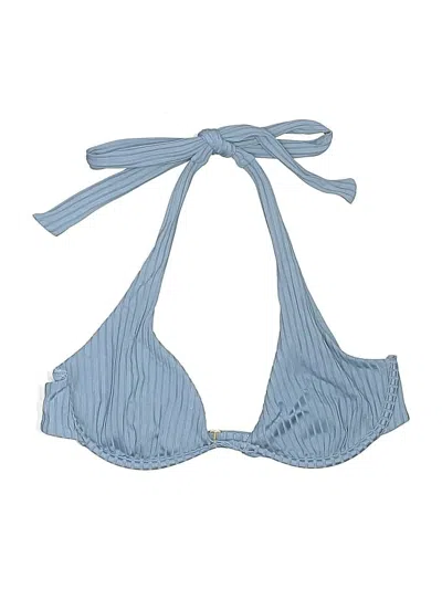 Pre-owned L*space Swimsuit Top Blue Stripes Pattern Swimwear