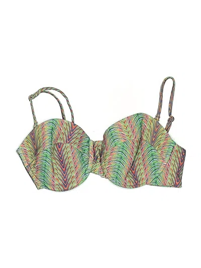 Pre-owned L*space Swimsuit Top Green Chevron/herringbone Pattern Swimwear