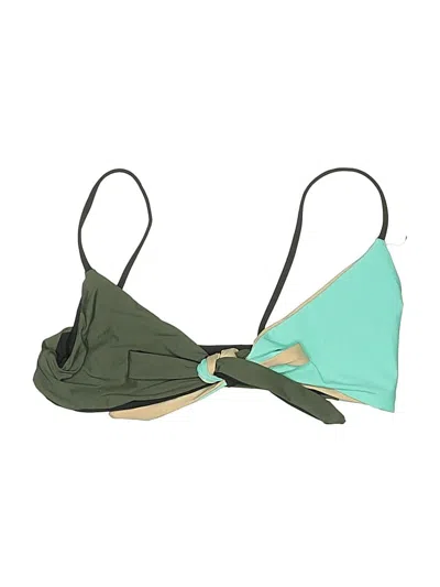 Pre-owned L*space Swimsuit Top Green Color Block Pattern Swimwear