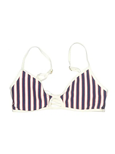 Pre-owned L*space Swimsuit Top Ivory Stripes Pattern Swimwear In White