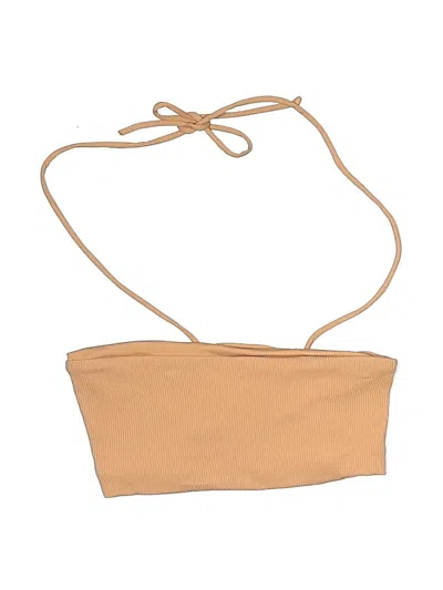 Pre-owned L*space Swimsuit Top Tan Solid Pattern Swimwear In Brown