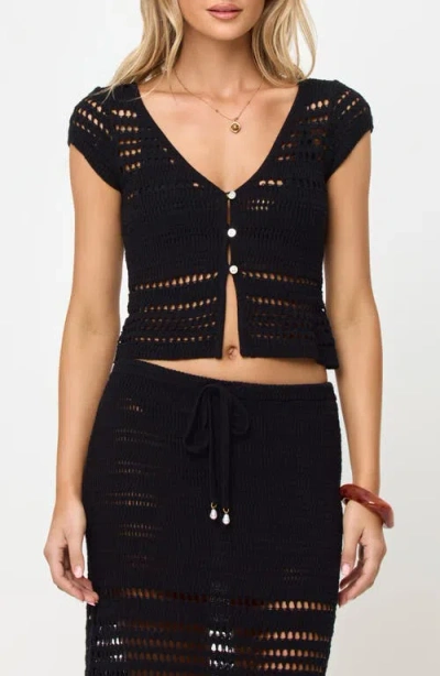 L*space Lspace Tula Semisheer Crop Cotton Open Stitch Cover-up Top In Black