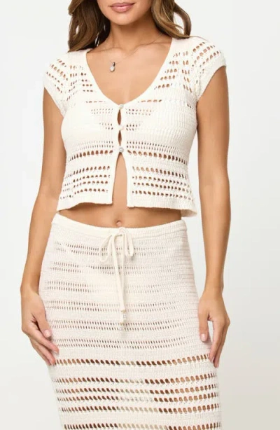 L*space Lspace Tula Semisheer Crop Cotton Open Stitch Cover-up Top In White