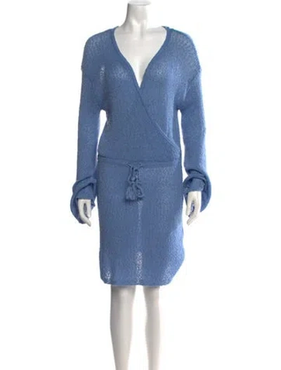 Pre-owned L*space V-neck Knee-length Dress In Blue