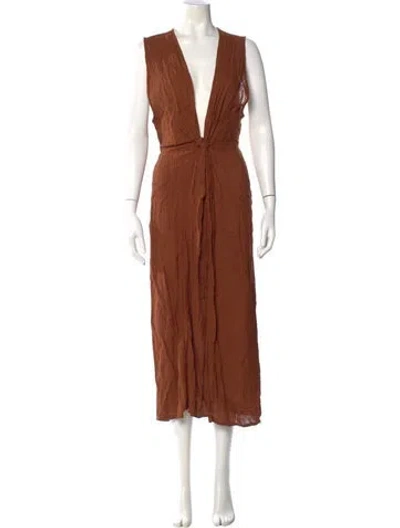 Pre-owned L*space V-neck Long Dress In Brown