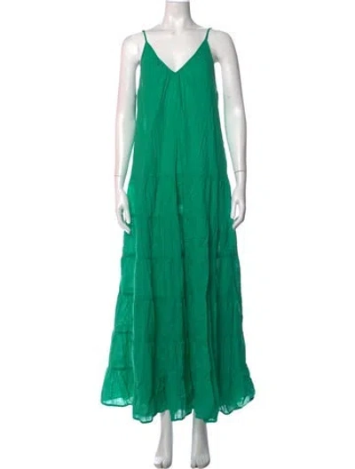 Pre-owned L*space V-neck Long Dress In Green