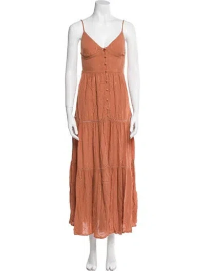 Pre-owned L*space V-neck Long Dress In Neutral