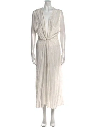 Pre-owned L*space V-neck Long Dress In Neutral