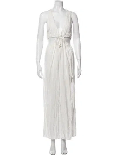 Pre-owned L*space V-neck Long Dress In Neutral