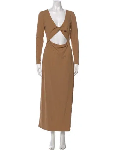 Pre-owned L*space V-neck Long Dress In Neutrals