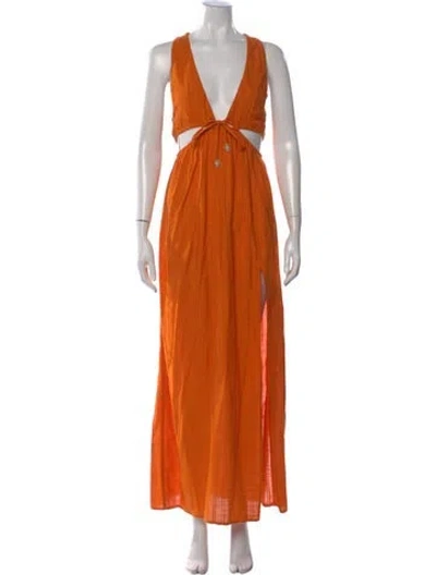 Pre-owned L*space V-neck Long Dress In Orange