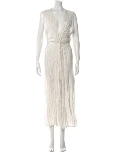 Pre-owned L*space V-neck Long Dress In White