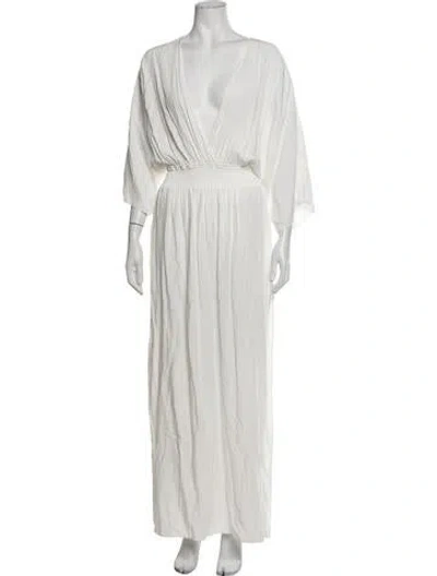 Pre-owned L*space V-neck Long Dress In White