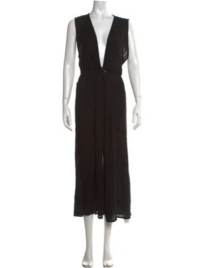 Pre-owned L*space V-neck Midi Length Dress In Black