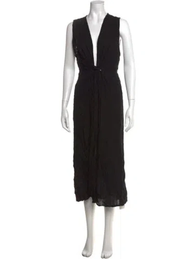 Pre-owned L*space V-neck Midi Length Dress In Black