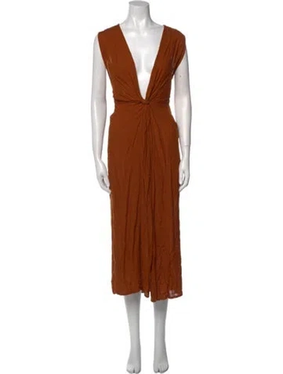 Pre-owned L*space V-neck Midi Length Dress In Brown