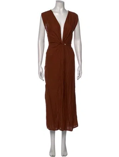 Pre-owned L*space V-neck Midi Length Dress In Brown