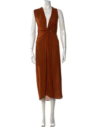 Pre-owned L*space V-neck Midi Length Dress In Brown