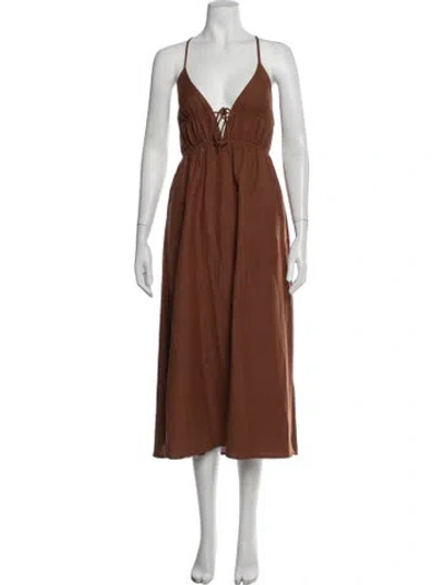 Pre-owned L*space V-neck Midi Length Dress In Brown