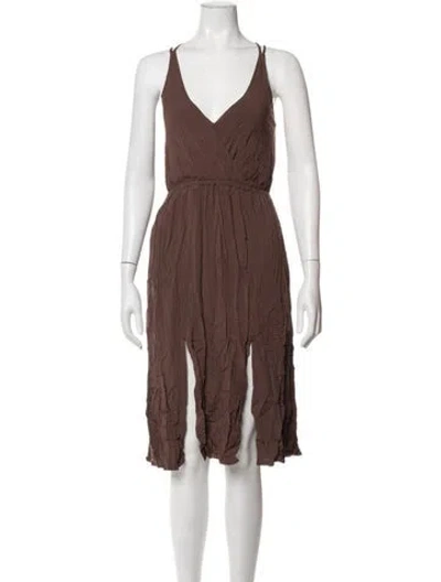 Pre-owned L*space V-neck Midi Length Dress In Brown
