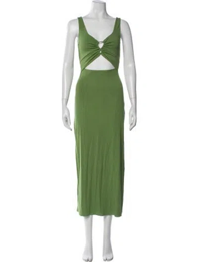 Pre-owned L*space V-neck Midi Length Dress In Green