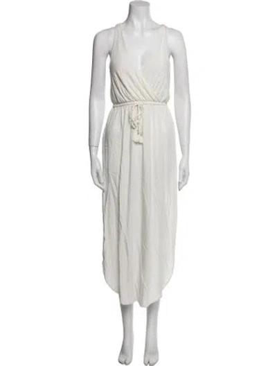 Pre-owned L*space V-neck Midi Length Dress In White
