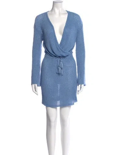 Pre-owned L*space V-neck Mini Dress In Blue